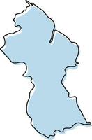 Stylized simple outline map of Guyana icon. Blue sketch map of Guyana vector illustration