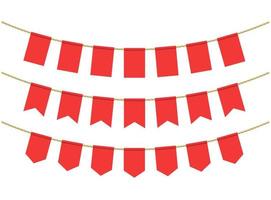 Red flags for decoration on white background. Bunting flags on the ropes vector