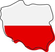 Stylized outline map of Poland with national flag icon. Flag color map of Poland vector illustration.