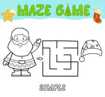 Christmas Maze puzzle game for children. Simple outline maze or labyrinth game with christmas Santa claus. vector