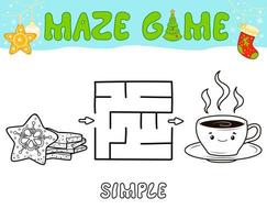 Christmas Maze puzzle game for children. Simple outline maze or labyrinth game with christmas cookie. vector