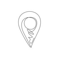 Single one line drawing Pin of map. Icon of drop pin. Place of location. Geo point for position and navigation. Pinpoint place on map. Symbol of travel, direction. Continuous line draw design vector