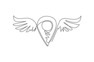 Single continuous line drawing winged pin point icon. Modern professional wings and pin template logo design for automotive business concept. Dynamic one line draw graphic design vector illustration