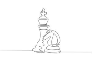 Continuous one line drawing king and knight chess logo. Set of emblems and signs for chess sport tournament. Successful challenge flat isolated. Single line draw design vector graphic illustration