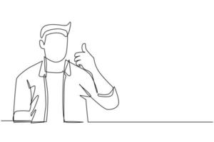 Single continuous line drawing confident businessman thumbs up. Excited business man dressed in casual wear showing thumbs up sign. Deal, like, agree, approve, accept. One line draw design vector