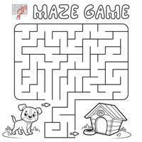 Maze puzzle game for children. Outline maze or labyrinth game with dog. vector