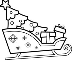 Christmas coloring book or page for kids. Christmas sled black and white vector illustration