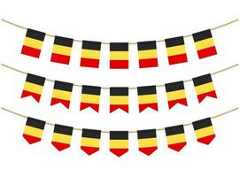 bandera de bélgica en las cuerdas sobre fondo blanco. conjunto de banderas patrióticas del empavesado. decoración del empavesado de la bandera de bélgica vector