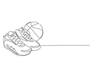 zapatos de baloncesto de dibujo de una sola línea y pelotas de baloncesto. pelota de baloncesto y botas. inventario deportivo. para anuncios de tiendas deportivas, pictogramas de aplicaciones, infografías. vector gráfico de diseño de dibujo de línea continua