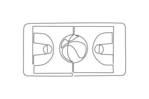 Continuous one line drawing basketball court and basketball ball in smartphone screen. Online basketball games. Smartphone applications. Mobile basketball. Single line draw design vector illustration