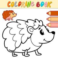 libro de colorear o página para niños. vector de erizo blanco y negro