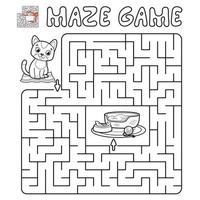 Maze puzzle game for children. Outline maze or labyrinth game with cat. vector
