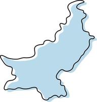 Stylized simple outline map of Pakistan icon. Blue sketch map of Pakistan vector illustration