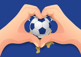 Balón de fútbol de Kosovo y forma de corazón de mano vector