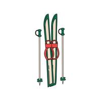 Skis on a white isolated background. Winter sports. Vector doodle illustration