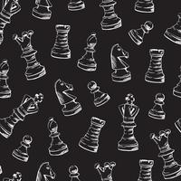 Chess figures on a black background seamless pattern. Hand-drawn sketch. Vector background