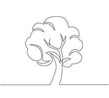 Single one line drawing green tree fertile on white background, trees for decorating garden and home designs. Earth day, ecology concept. Modern continuous line draw design graphic vector illustration