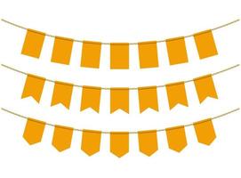 Yellow flags for decoration on white background. Bunting flags on the ropes vector