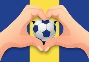 Barbados soccer ball and hand heart shape vector