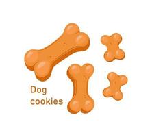 Dog cookie bone set. Dog treat biscuit of different sizes. Vector cartoon illustration on a white isolated background.
