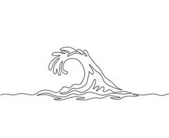 Single continuous line drawing surf ocean waves isolated on white background, also logo idea. Water splashes wave twirl isolated surge sparks breaker. One line draw graphic design vector illustration