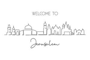 dibujo de una sola línea del horizonte de la ciudad de jerusalén, palestina. famosa ciudad santa para la impresión de decoración de paredes. concepto de viaje mundial. ilustración de vector gráfico de diseño de dibujo de línea continua moderna de trazo editable