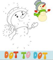 Dot to dot Christmas puzzle. Connect dots game. Snowman vector illustration