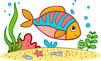 Cute fish at the bottom of sea. Fish underwater clipart vector