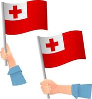 Tonga flag in hand icon vector