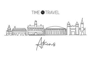 Continuous one line drawing Athens city skyline, Ohio. Beautiful landmark. Beautiful world landscape tourism travel wall decor poster, postcard. Single line draw design vector graphic illustration