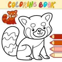 Coloring book or page for kids. Red panda black and white vector
