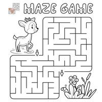 Maze puzzle game for children. Outline maze or labyrinth game with deer. vector