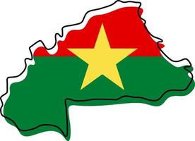 Stylized outline map of Burkina Faso with national flag icon. Flag color map of Burkina Faso vector illustration.