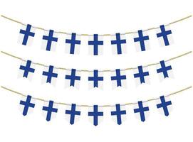 Finland flag on the ropes on white background. Set of Patriotic bunting flags. Bunting decoration of Finland flag vector