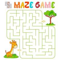 Maze puzzle game for children. Maze or labyrinth game with giraffe. vector