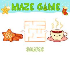Christmas Maze puzzle game for children. Simple Maze or labyrinth game with Christmas cookie. vector