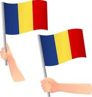 chad, bandera, en, mano, icono vector