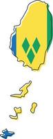 Stylized outline map of Saint Vincent and the Grenadines with national flag icon. Flag color map of Saint Vincent and the Grenadines vector illustration.