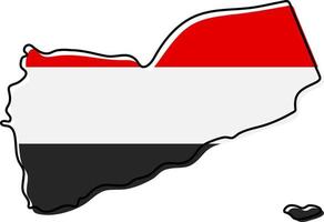 Stylized outline map of Yemen with national flag icon. Flag color map of Yemen vector illustration.