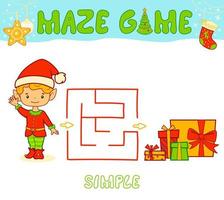 Christmas Maze puzzle game for children. Simple Maze or labyrinth game with Christmas boy elf. vector