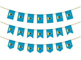 Saint Lucia flag on the ropes on white background. Set of Patriotic bunting flags. Bunting decoration of Saint Lucia flag vector