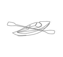 Single continuous line drawing canoe trails and rafting club with kayaking equipment. Vintage mountain, rafting, kayaking, paddling, canoeing camping. One line draw graphic design vector illustration