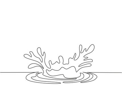 Single continuous line drawing closeup of fresh and clear splash of water isolated on white background. Water splash refreshing shape concept. Dynamic one line draw graphic design vector illustration