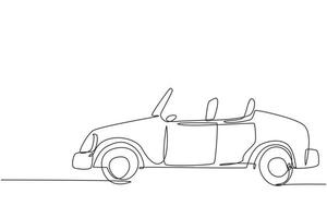 Single one line drawing side view classic retro convertible sports car. Outline symbol of collectors car and automotive. Vintage motor vehicle. Continuous line draw design graphic vector illustration