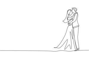 Continuous one line drawing romantic married female in love kissing on lap  male wearing wedding dress. Man carrying a woman in wedding celebration.  Single line draw design vector graphic illustration 8721494 Vector