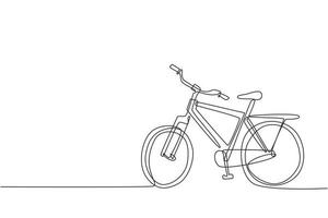 Continuous one line drawing side view classic city bicycle, ecological sport transport. Relaxing bike for community. Healthy lifestyle by cycling. Single line draw design vector graphic illustration