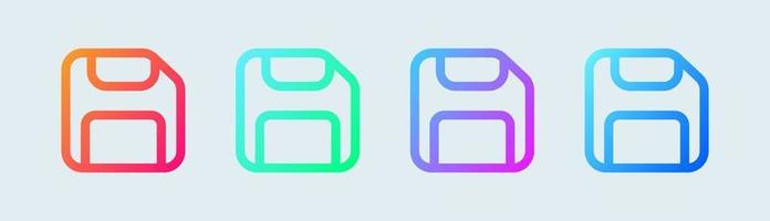 icono de línea de disco en colores degradados. señal de vector de disquete para almacenamiento.