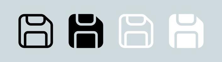 Disk icon in black and white colors. Floppy disk vector sign for storage.