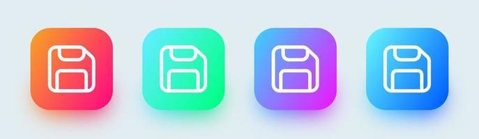 Disk line icon in square gradient colors. Floppy disk vector sign for storage.