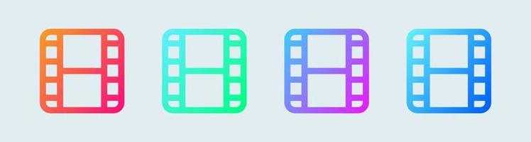 Film line icon in gradient colors. Film strip symbol for multimedia interface.